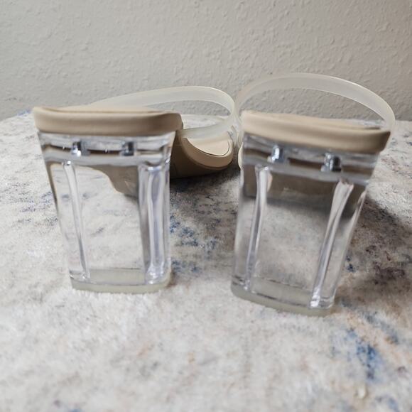 Leevar Cream Leather Square Toe Strappy Heels Women 8.5 Chunky Slip On Formal - Picture 4 of 6